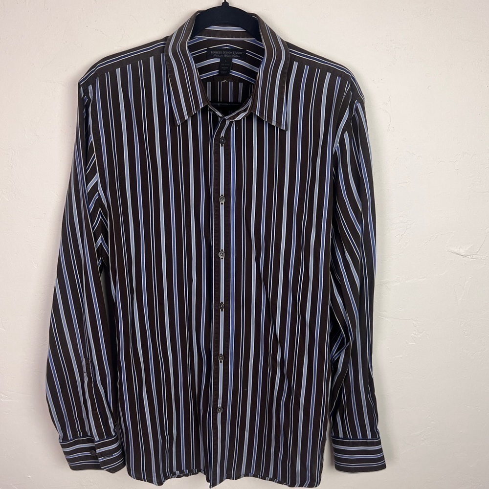 Express Men's dress shirt brown blue large